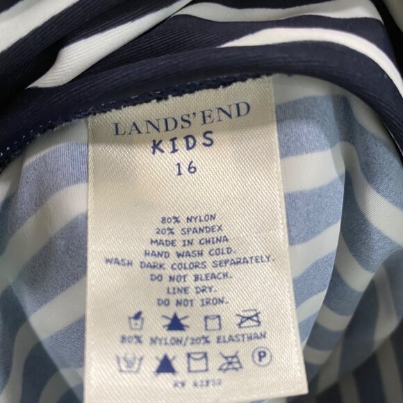 Lands End Kids High-Waisted Striped Navy & White Ruffle Swim Bottoms Size 16 - Picture 3 of 3